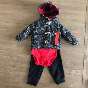 3-pc Buffalo Plaid Dog Bodysuit Cardigan & Pants